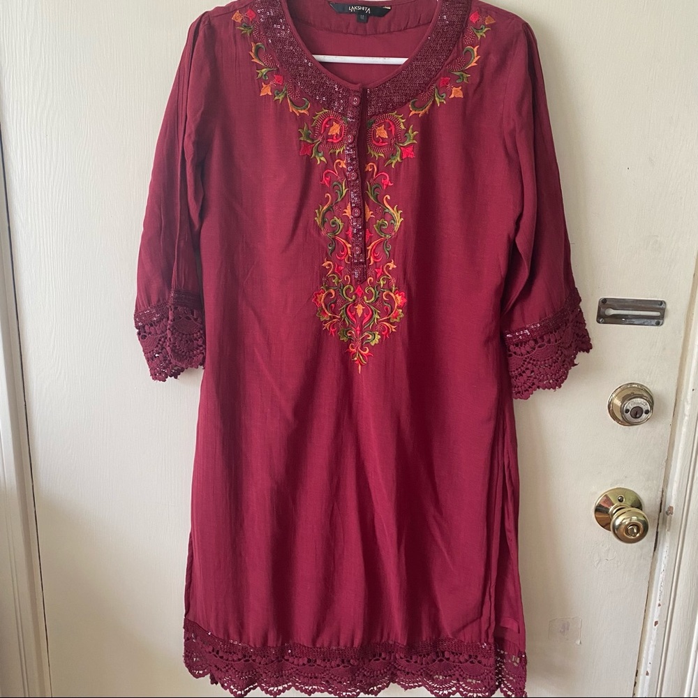 Lakshita burgundy lace & embroidery Indian dress, Size M